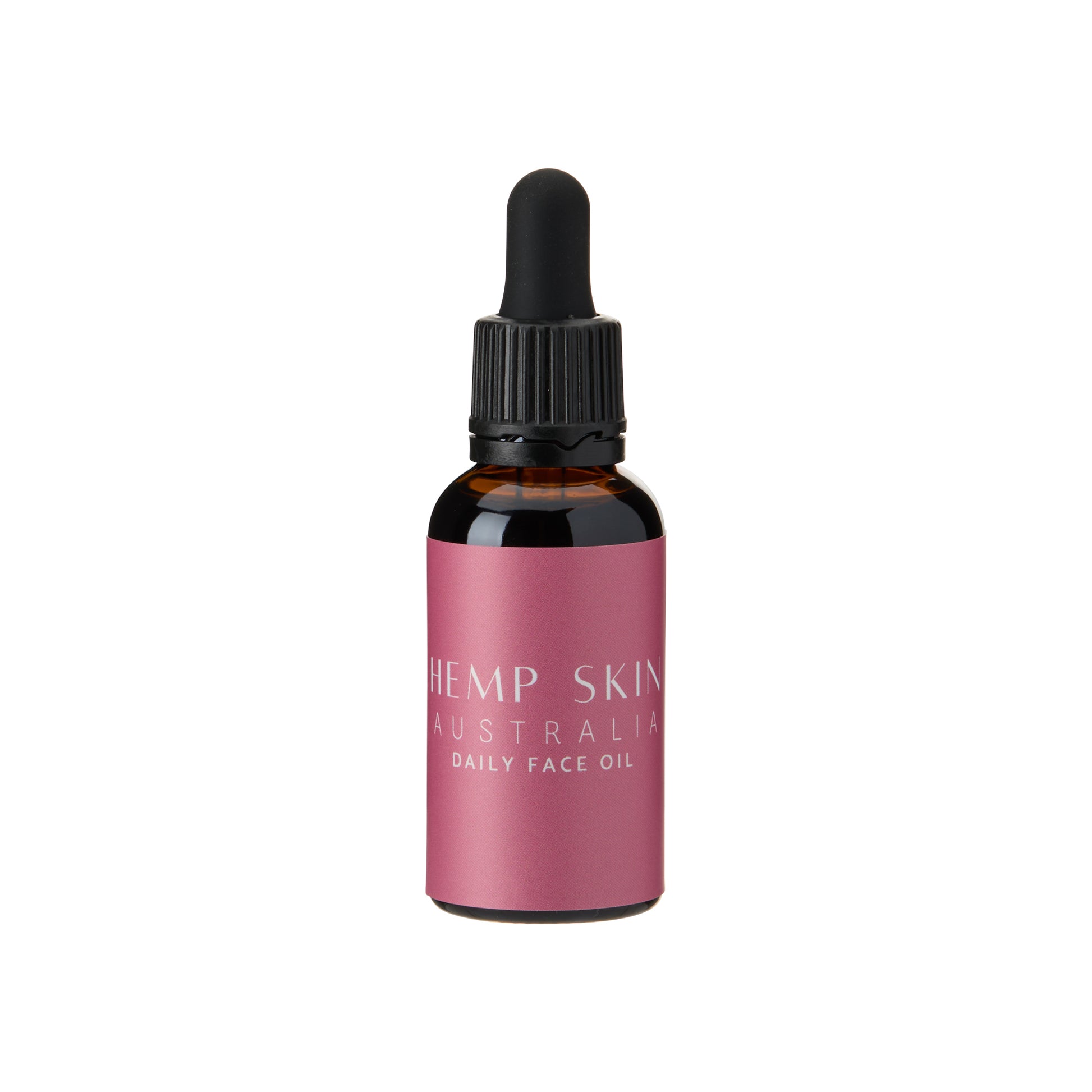 Bottle of Hemp Skin Australia daily face oil on a white background