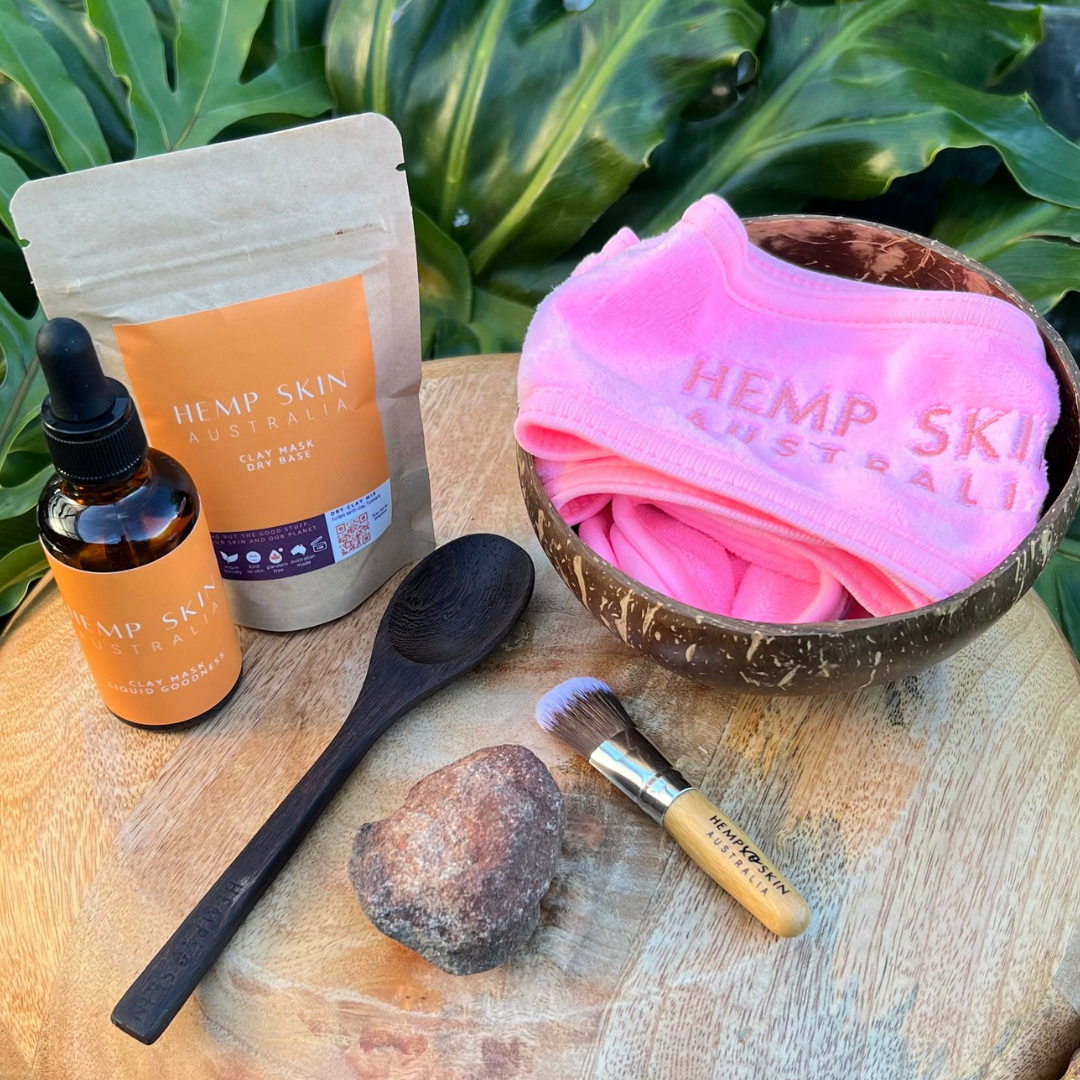 Golden Glow Clay Mask Kit with Beauty Band and Soft Hemp Skin Australia Face Washer, full salon experience at home