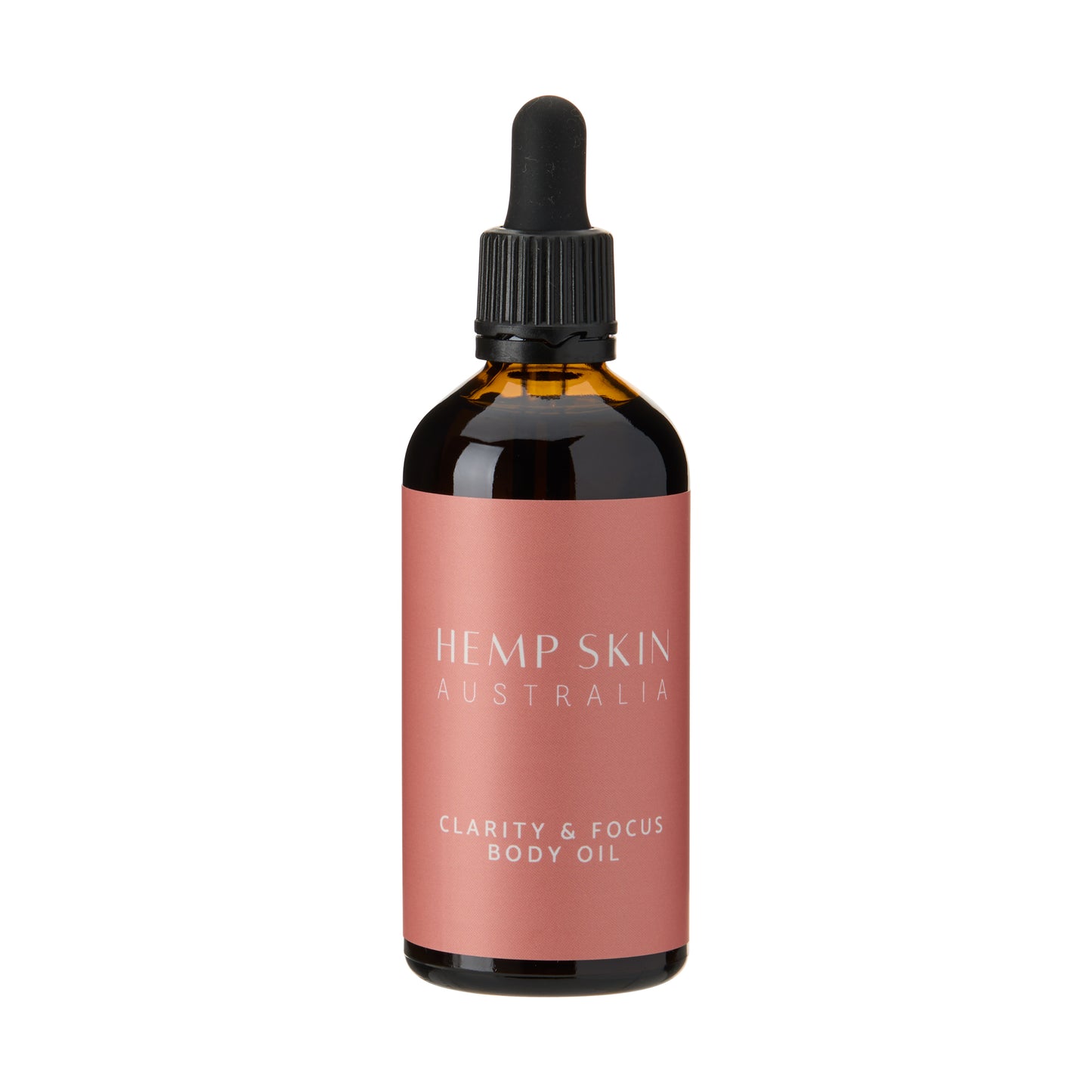 Bottle of Hemp Skin Australia Clarity & Focus Body Oil on a white background